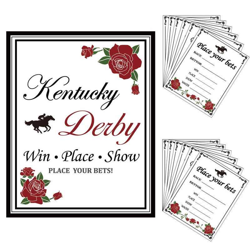 ANGOLIO Race Horse Party Supplies, 40Pcs Betting Card for Guess Who will Win the First on Horse Racing, Win Place Show Ticket Play Your Bets Card Derby Invitation Guessing Game supplies - Image 1